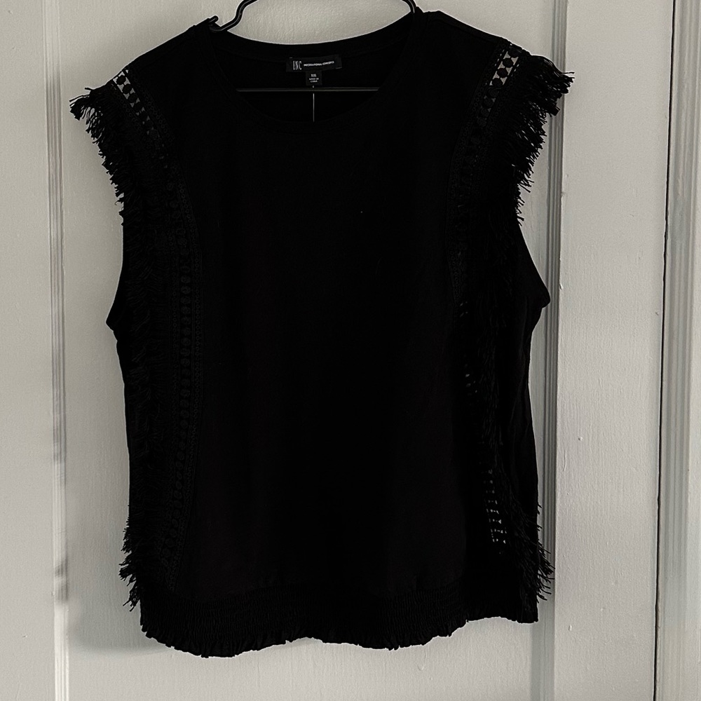 INC size XXL black top with fringe and cutout detail elastic waist NWT